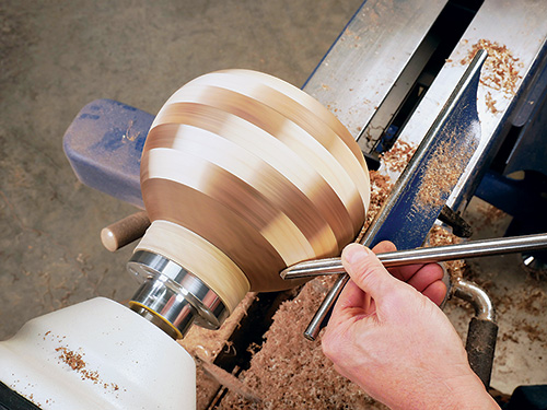 Forming bottom of segmented bowl blank