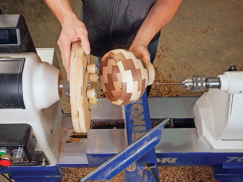 Reverse mounting segmented bowl blank on Longworth chuck