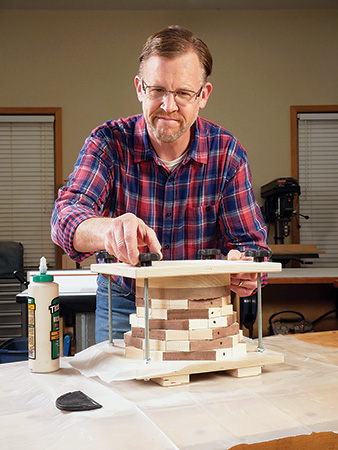 Clamping together full stack of segmented turning blank