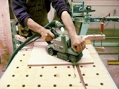 Belt sanding Shaker end table tabletop