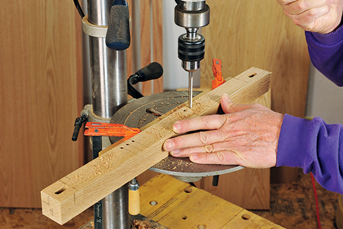 Making shelf pin holes with drill press