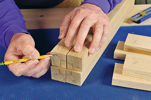 Marking storage bench legs for joinery cuts