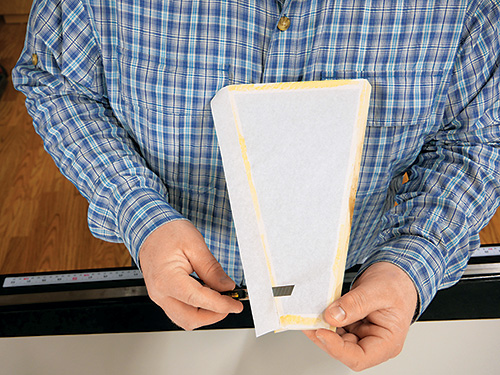 Cutting technique for trimming rice paper around lampshade frame