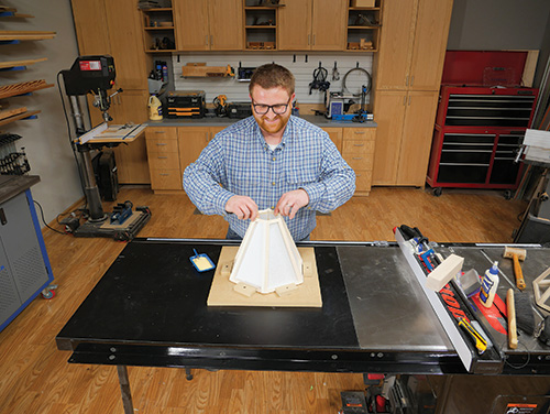 Gluing together lampshade with framing jig