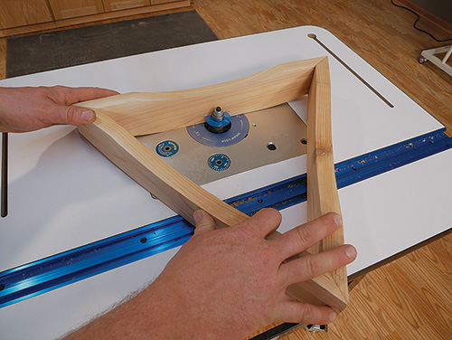 Routing out grooves for installing fasteners in patio table apron