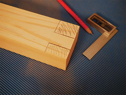 Marking patio table leg joinery for making cut