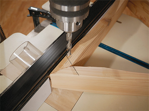 Drilling hole in table apron with drill press