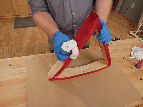 Rubbing dye finish on patio table apron