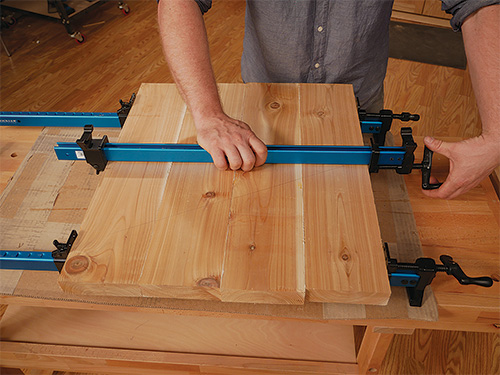 Clamping cedar tabletop parts together