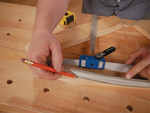 Drawing curve on Shou Sugi Ban table parts