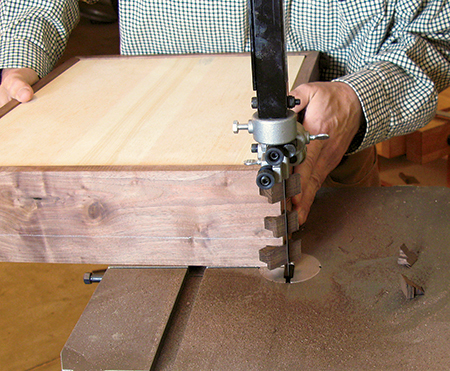 Trimming silverware box corners with band saw