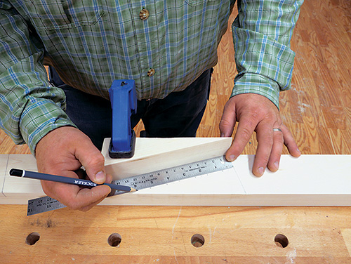 Using offcut and rule to mark dado cut locations