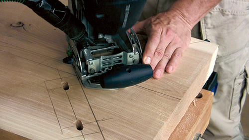 Using Festool Domino to cut mortise holes for sofa table leg installation