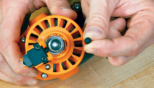 Close-up of space balls installed in a router