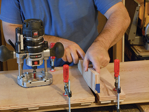Using plywood spacers to set up router cut