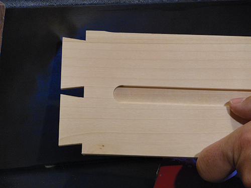 Close-up of drawer's half-blind dovetail