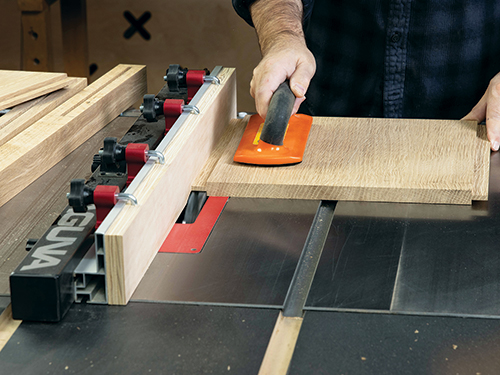 Using table saw to cut side rail tenons for server