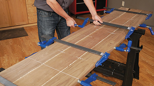Laying out a long walnut panel for continuous joinery