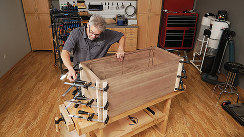 Test fitting tambour cabinet framework and adding clamps