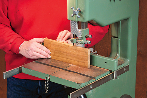 Resawing wood for tambour top box slats with band saw