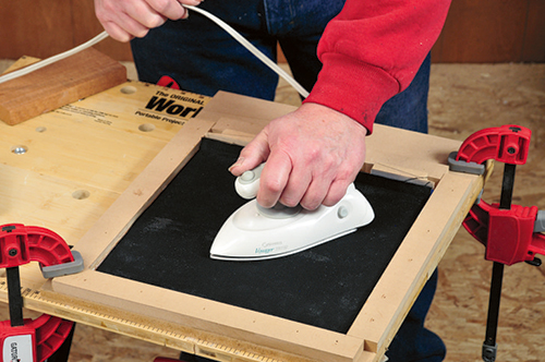 Ironing glue on canvas and tambour top slats