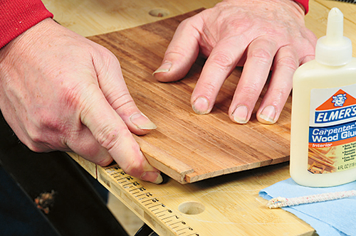 Gluing cap strip onto tambour top box slats with wood glue