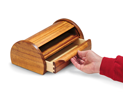 Finished tambour topped box with open drawer