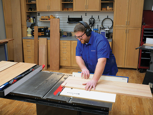 Cutting lumber to match grain patterns on tansu chest