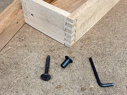 Bolt, cap and hex wrench for attaching planter boxes to tiered frame
