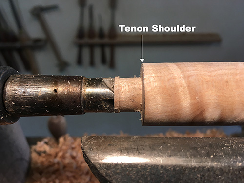 Tenon shoulder for joining spindle to hourglass base