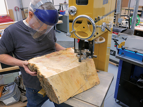 Carving rough lamp blank from box elder piece