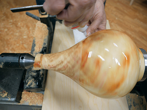 Using Glu-Boost filler to finish outside of turned box elder lamp