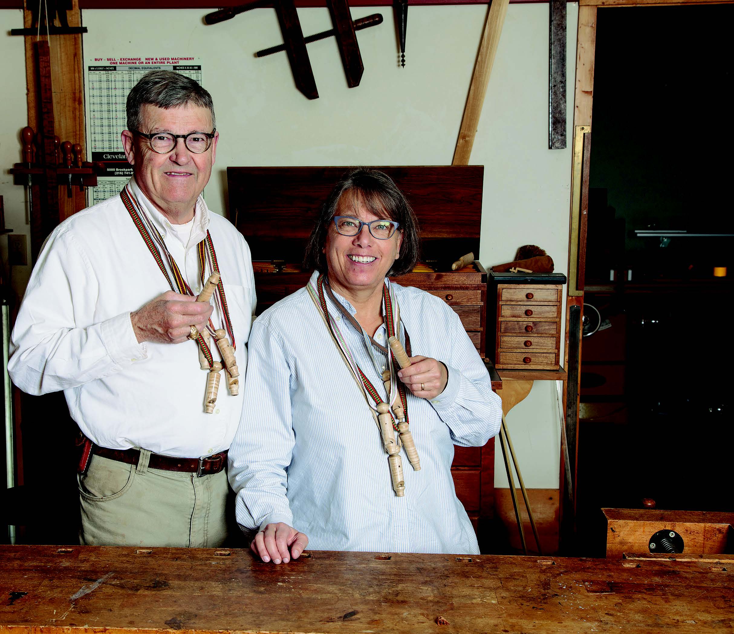 A collection of lathe-turned whistles