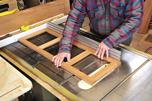 Cutting bevels in Ottoman panel face with table saw