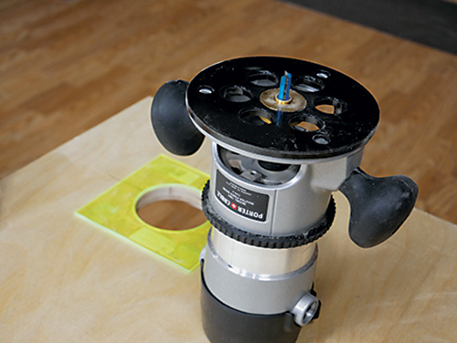 Setting up template for routing wire installation hole