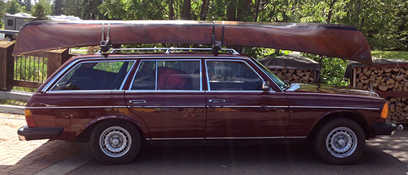 The perfect pairing of vintage canoe and hauler.