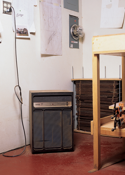 Removing excess airborne moisture that adversely affects tools and lumber is easily done with a dehumidifier.