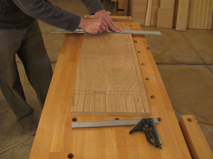 Figure 1: Mark out all the cutout shapes as well as the dadoes and rabbet that goes along the back edge.