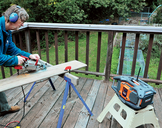 Most of the radios had enough amplification to make music audible even when running power tools with earmuffs on (however, to avoid blasting noise, the author recommends hearing protectors with a built-in radio or Bluetooth connectivity).