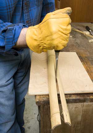 Splitting piece on bench.