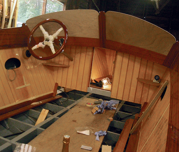 The internal paneling on this slipper stern boat is made from Canadian yellow cedar: it has all the water resistance of red cedar; is harder; and, when varnished, radiates a golden hue (see lead photo).