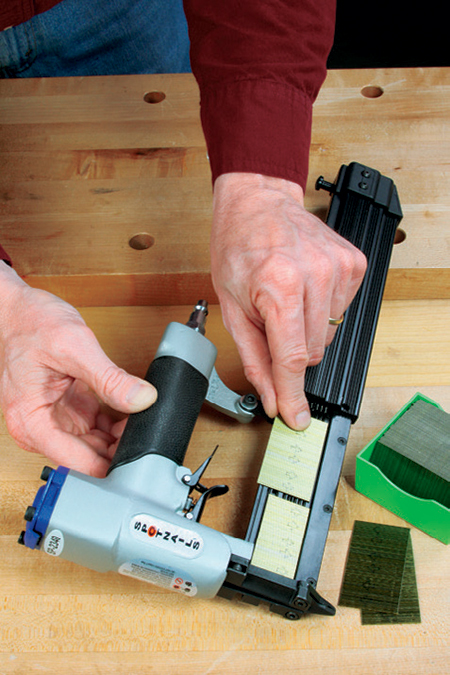 A long magazine on Spotnails’ “The Striker” gun will hold two full clips for extended nailing jobs.